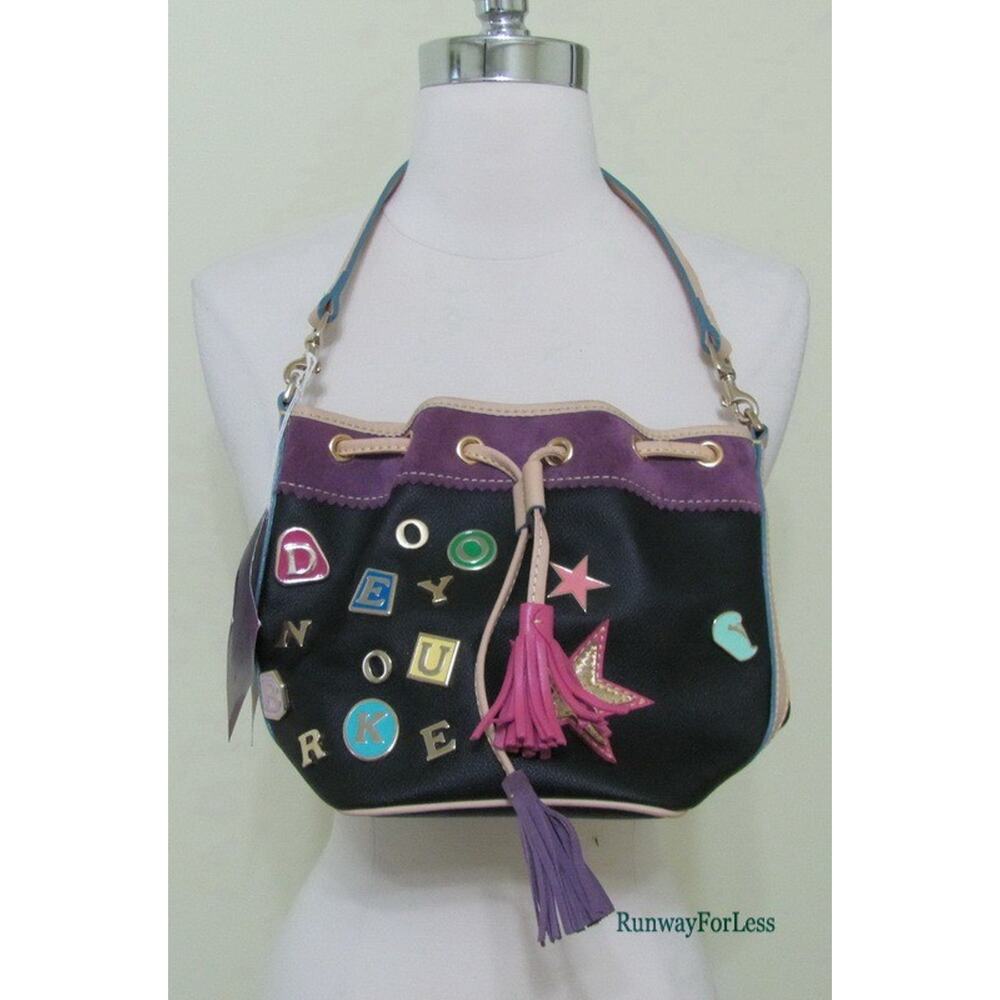 New DOONEY & BOURKE Charms Black Mini Bucket Drawstring Shoulder Bag Purse Vtg - Picture 2 of 14